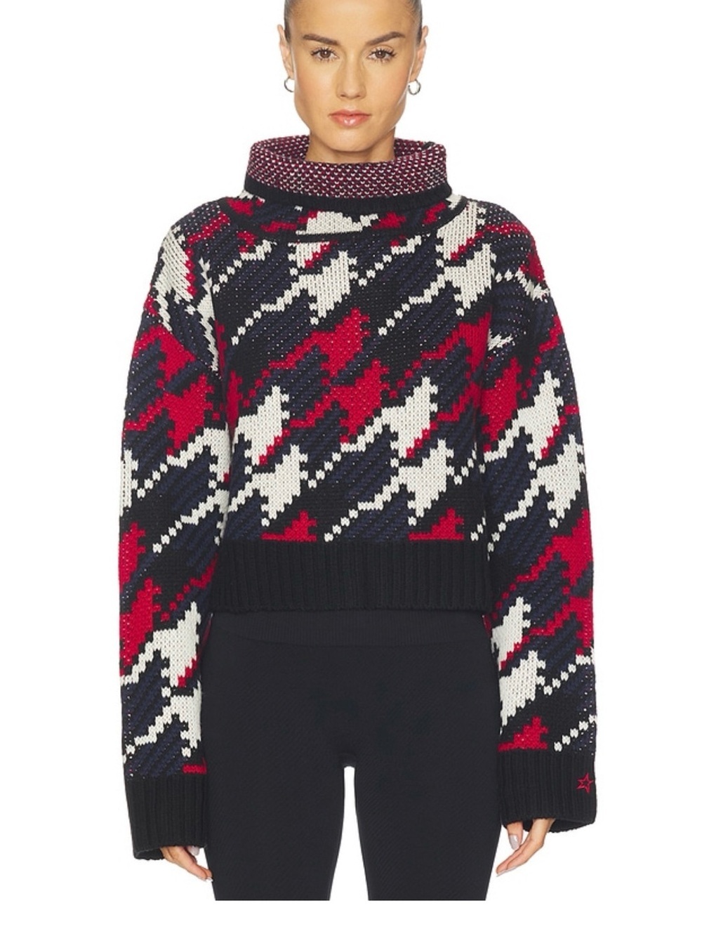 Perfect Moment Houndstooth Merino Wool Turtleneck Sweater XL  Ski Luxury